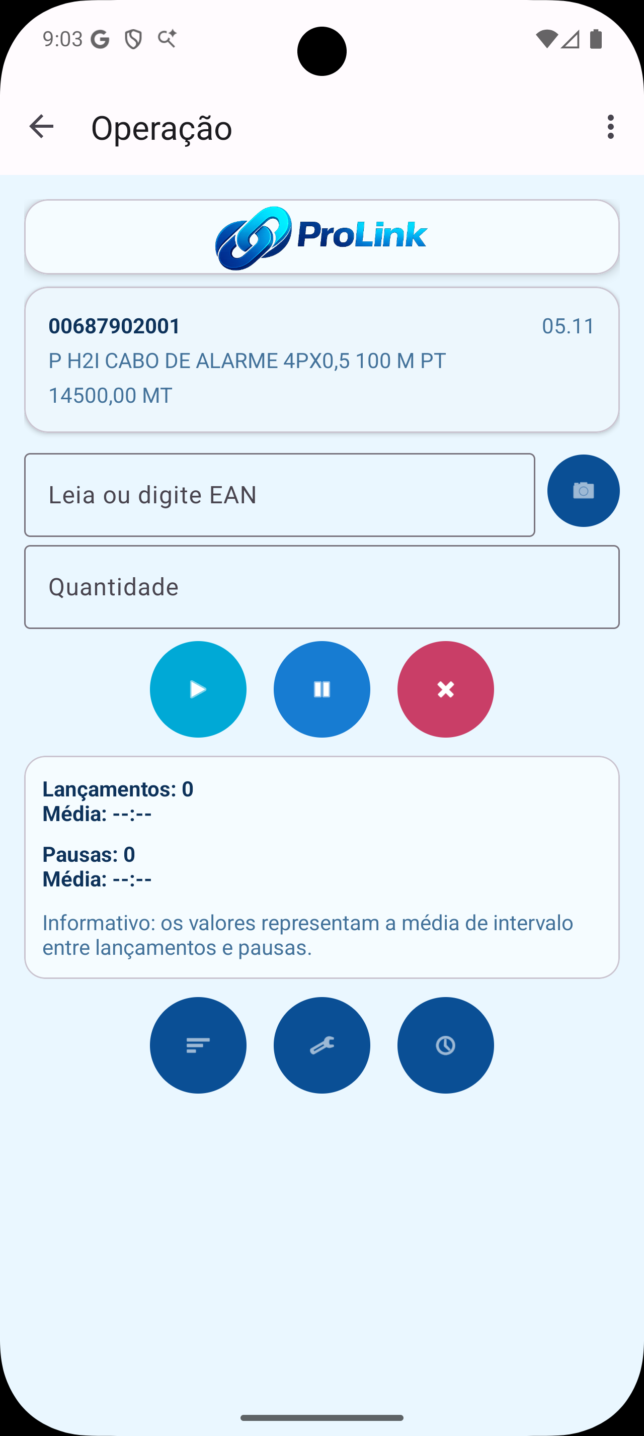Aplicativo operacional do ProLink